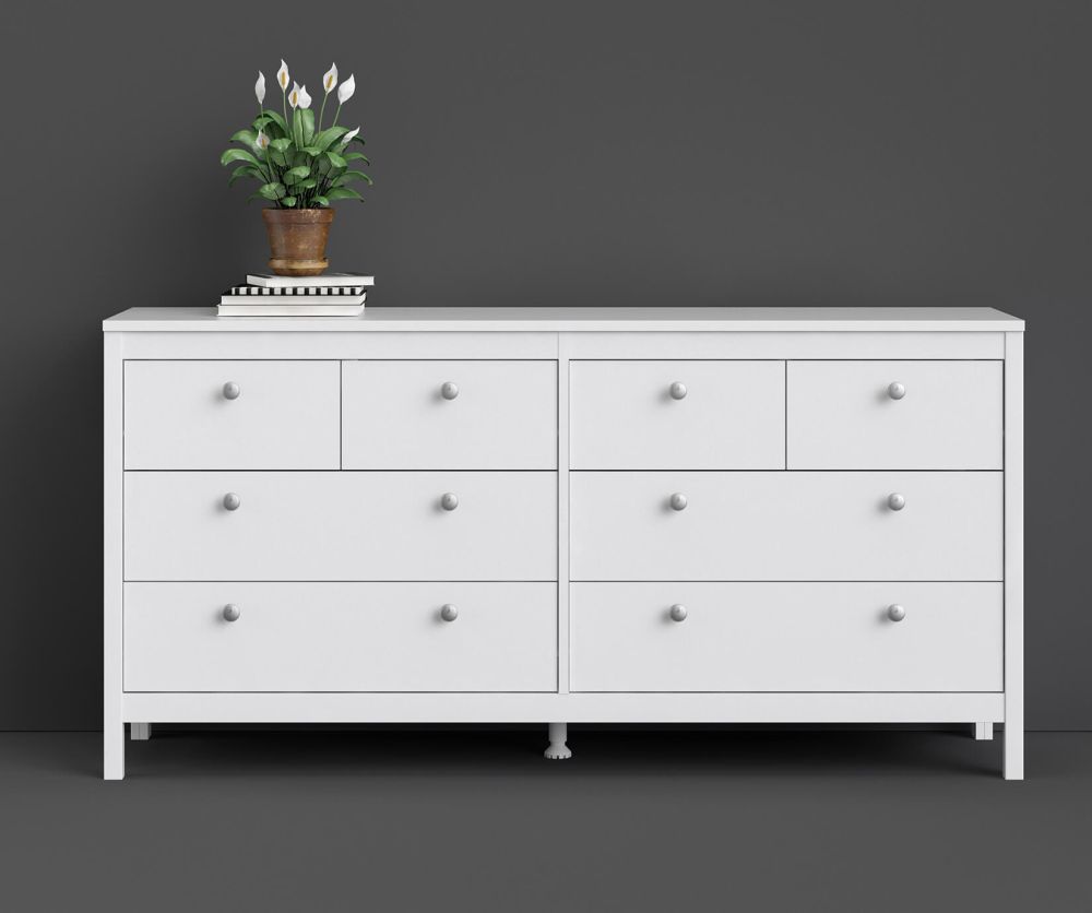 FTG Madrid White 4 + 4 Drawer Double Dresser