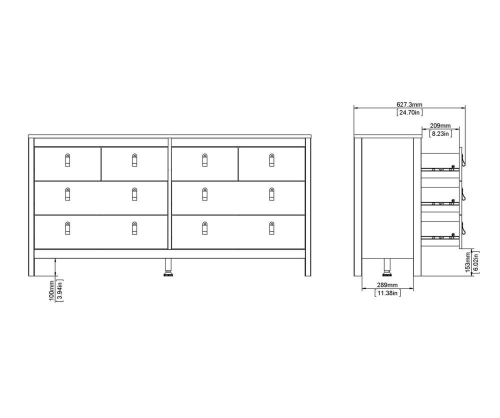 FTG Madrid White 4 + 4 Drawer Double Dresser