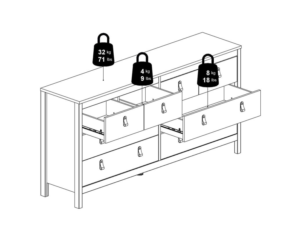 FTG Madrid White 4 + 4 Drawer Double Dresser