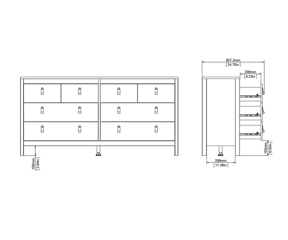 FTG Madrid Matt Black 4 + 4 Drawer Double Dresser