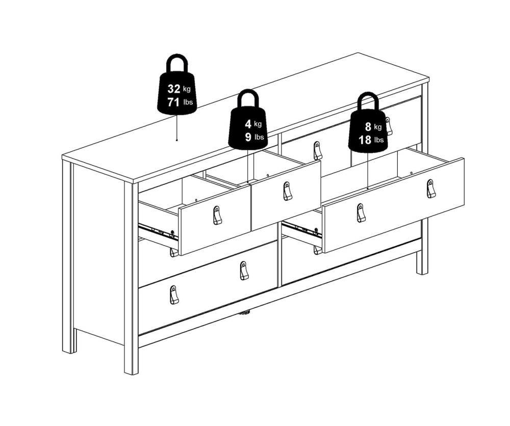 FTG Madrid Matt Black 4 + 4 Drawer Double Dresser