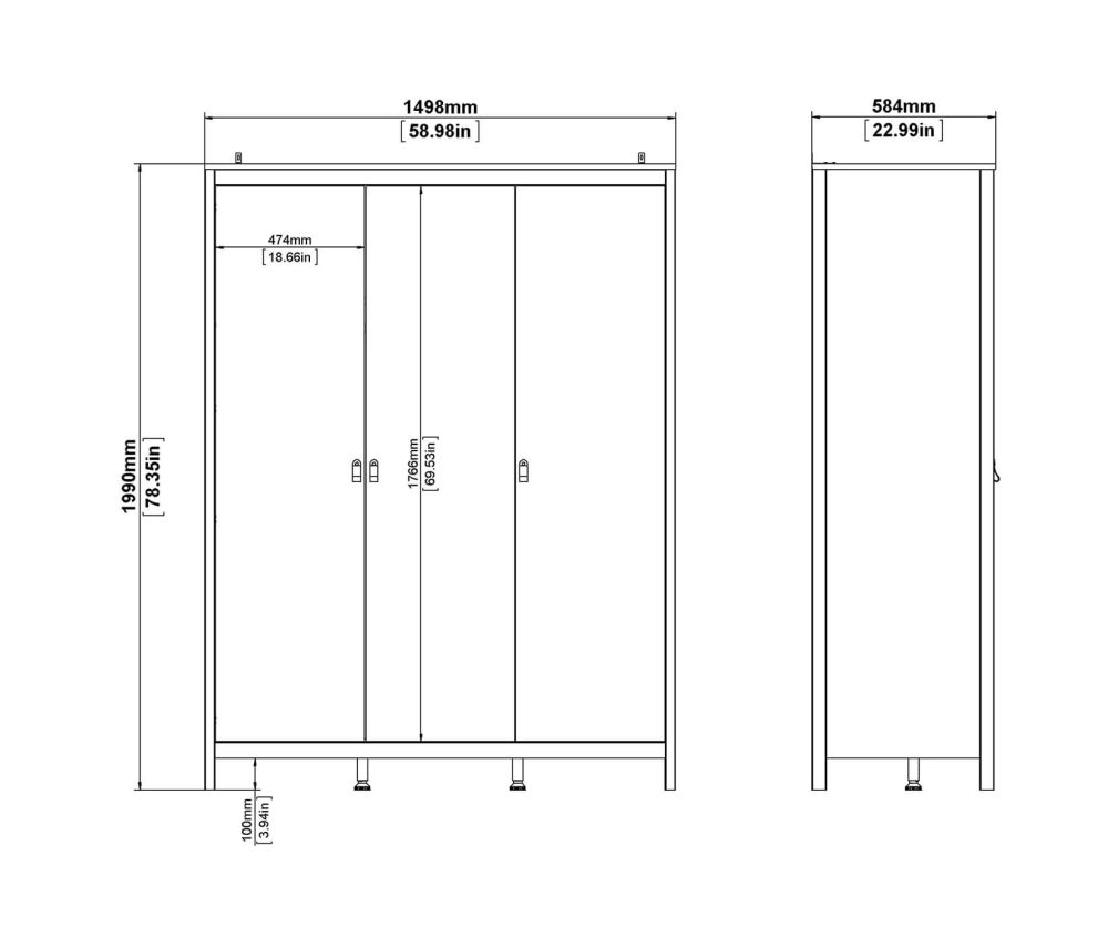 FTG Madrid White 3 Door Wardrobe