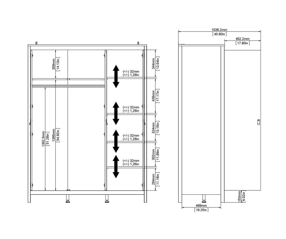 FTG Madrid White 3 Door Wardrobe