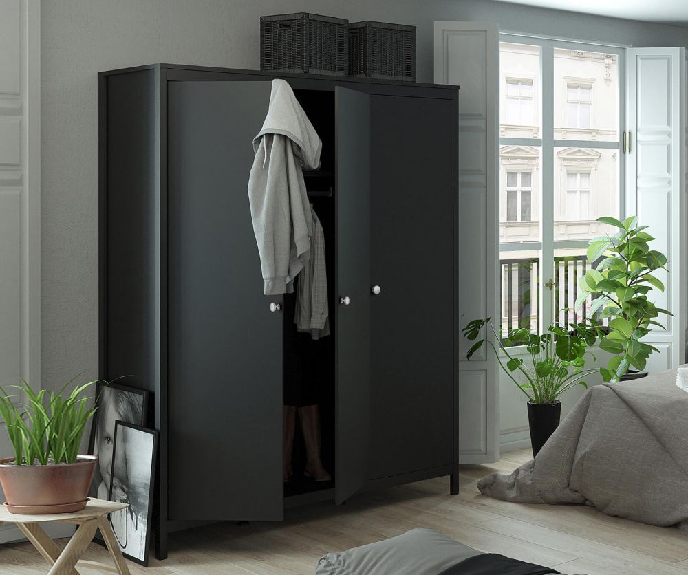 FTG Madrid Matt Black 3 Door Wardrobe