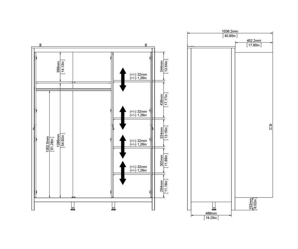 FTG Madrid Matt Black 3 Door Wardrobe
