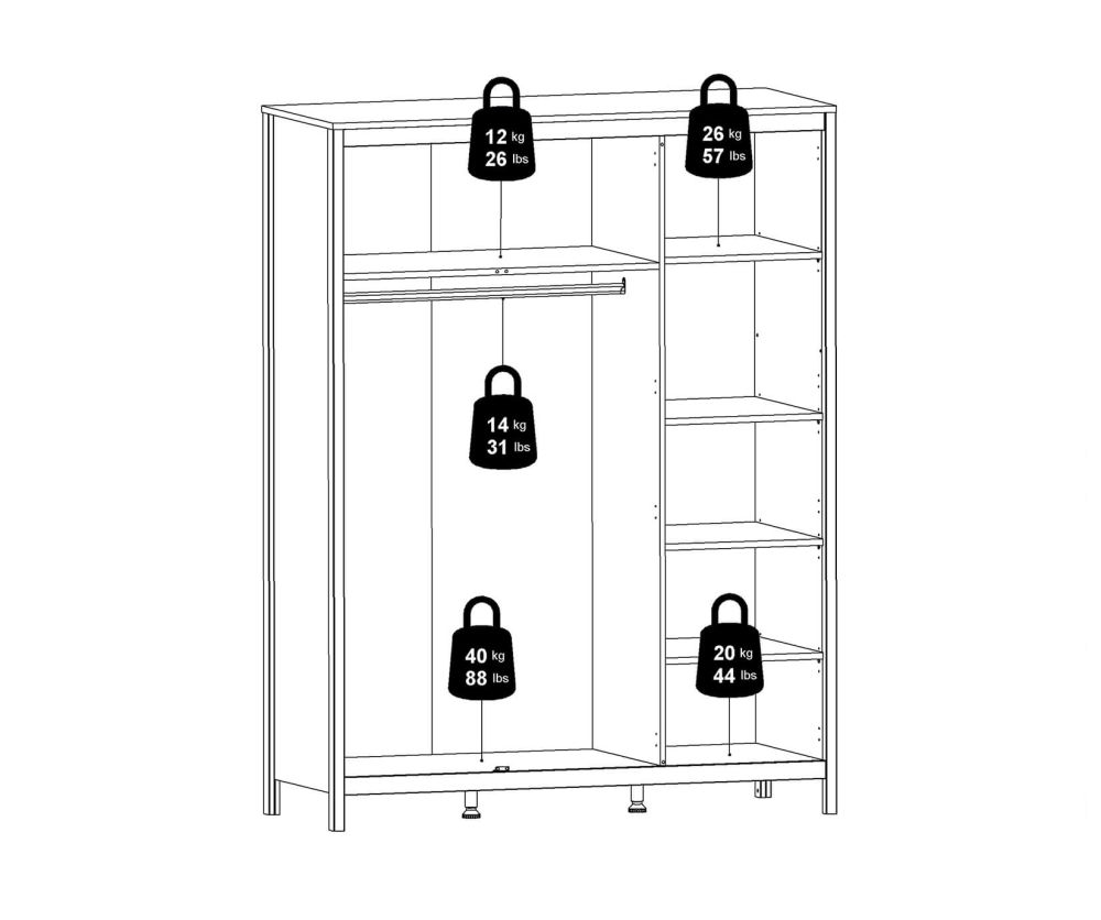 FTG Madrid Matt Black 3 Door Wardrobe