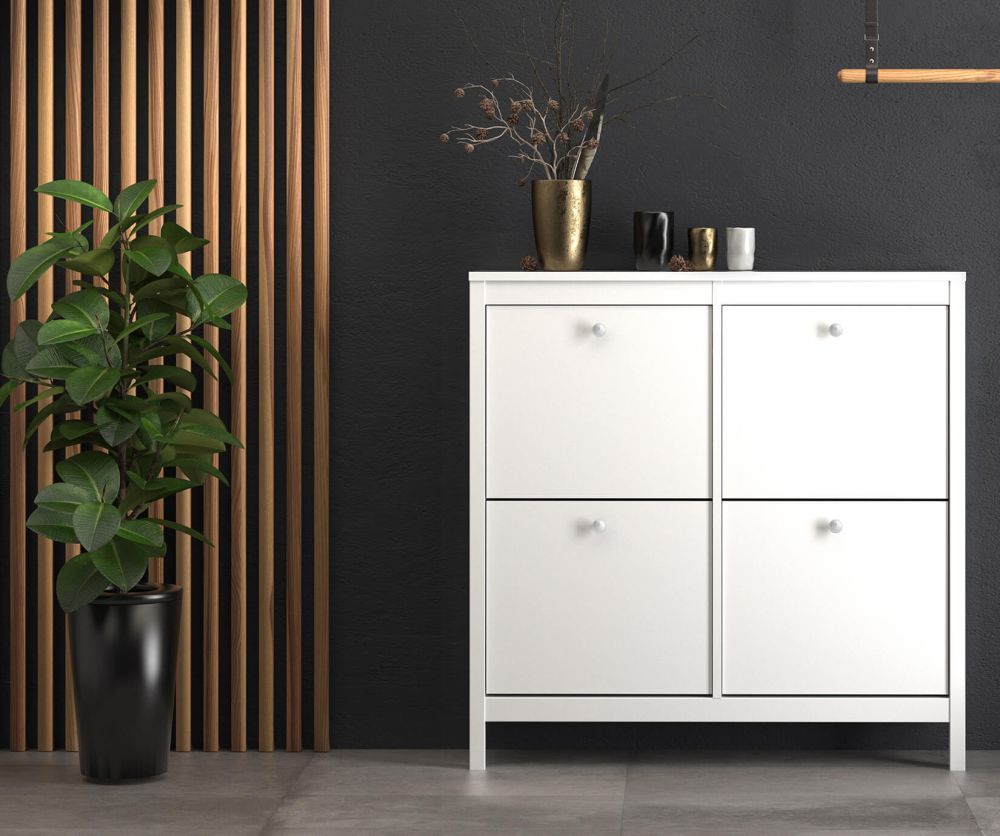 FTG Madrid White 4 Compartment Shoe Cabinet