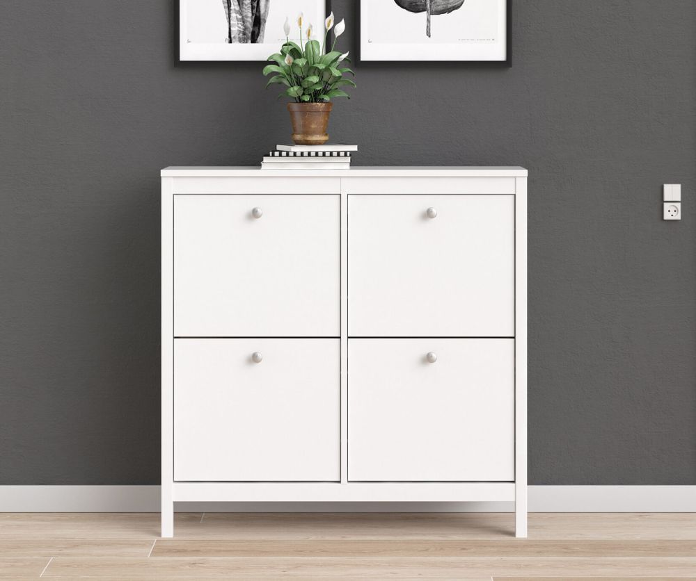FTG Madrid White 4 Compartment Shoe Cabinet