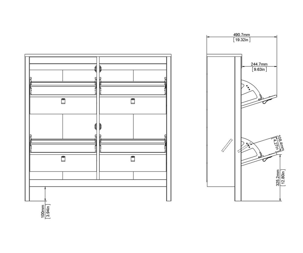 FTG Madrid White 4 Compartment Shoe Cabinet