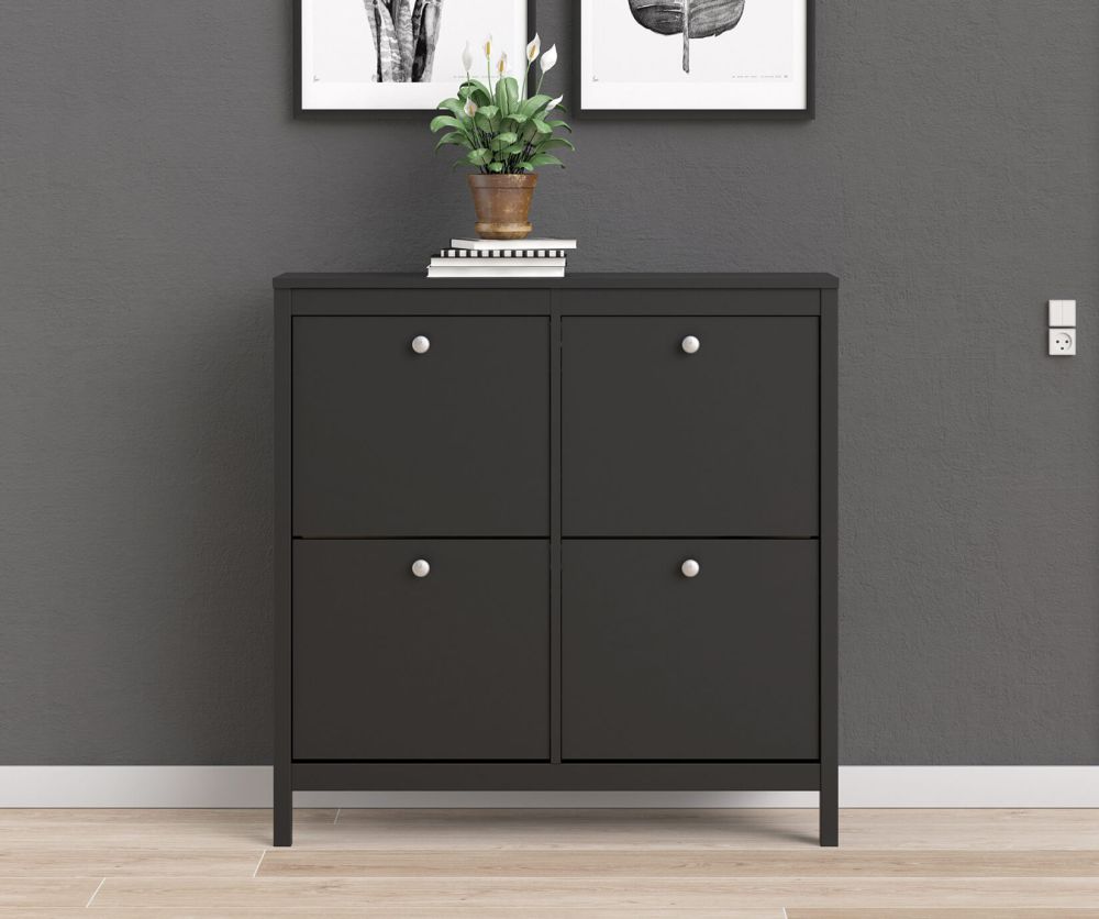 FTG Madrid Matt Black 4 Compartment Shoe Cabinet