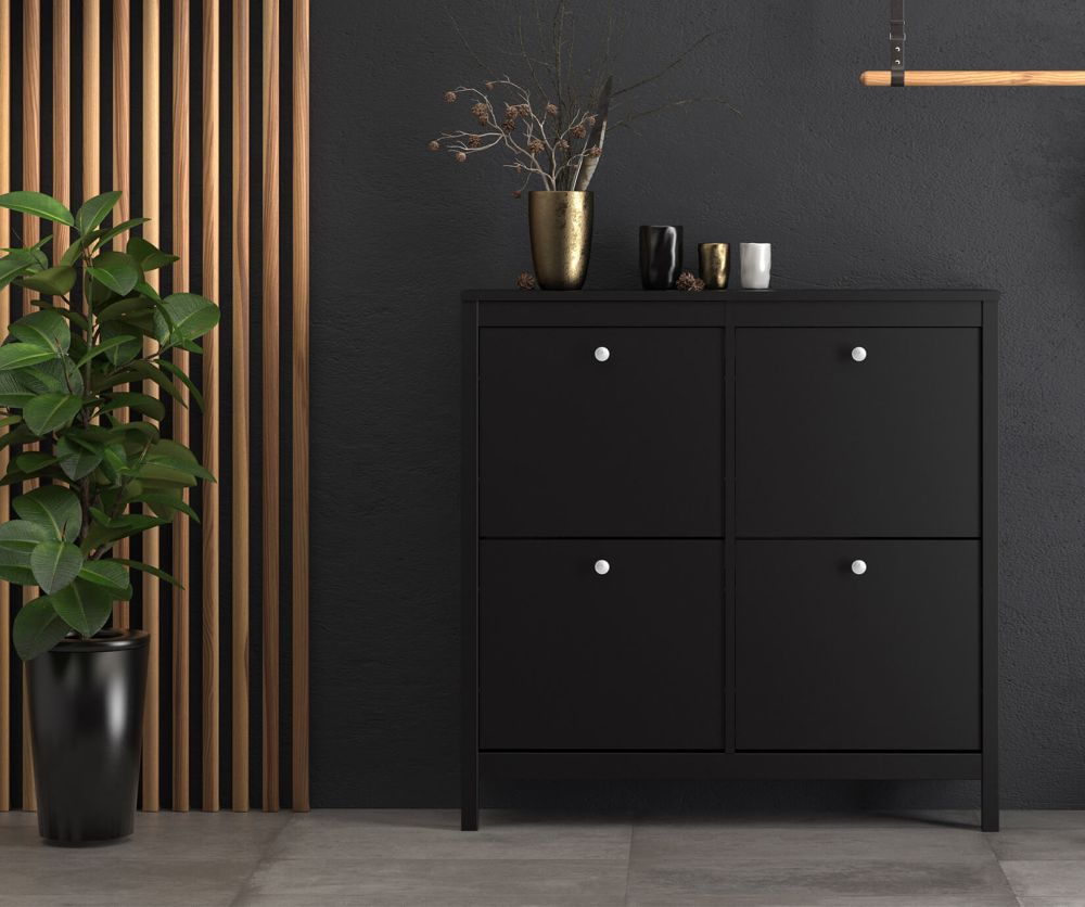 FTG Madrid Matt Black 4 Compartment Shoe Cabinet