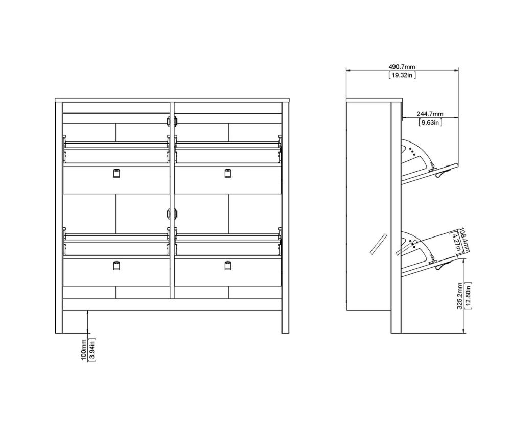 FTG Madrid Matt Black 4 Compartment Shoe Cabinet