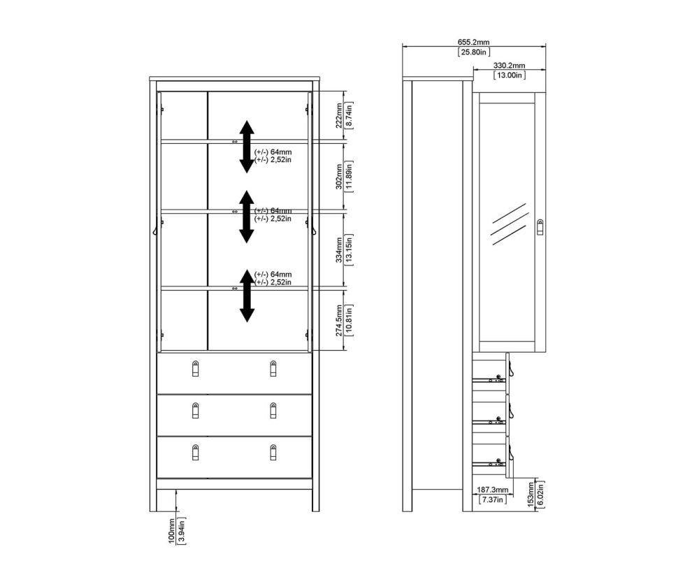 FTG Madrid White 2 Door 3 Drawer China Cabinet