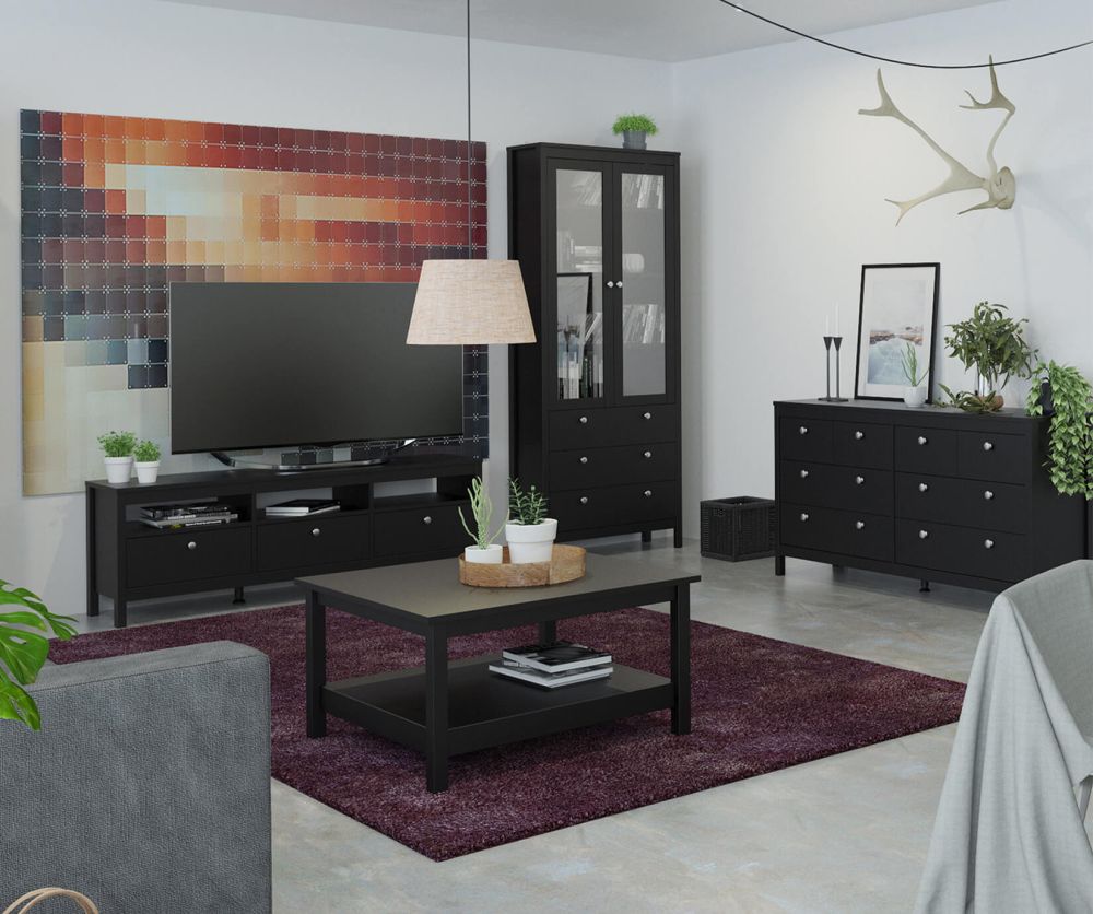 FTG Madrid Matt Black 2 Door 3 Drawer China Cabinet