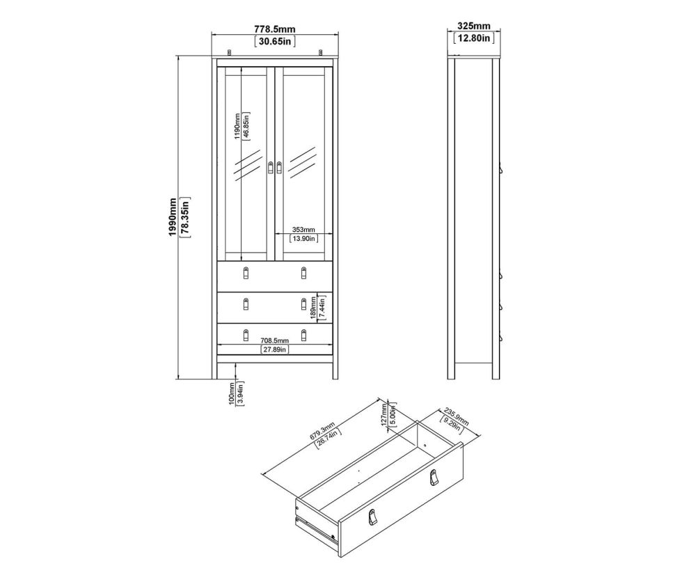FTG Madrid Matt Black 2 Door 3 Drawer China Cabinet