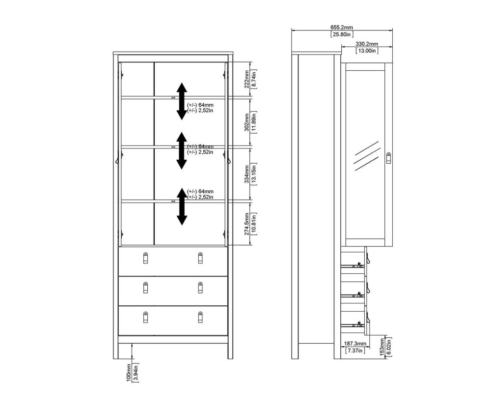 FTG Madrid Matt Black 2 Door 3 Drawer China Cabinet