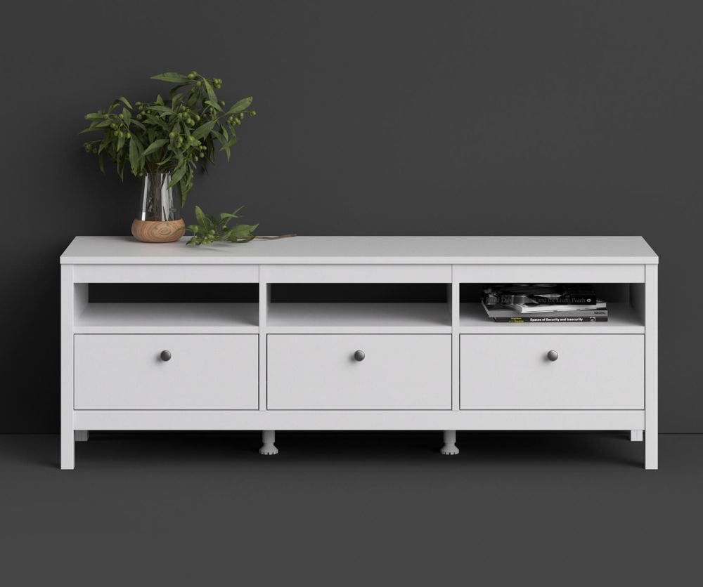 FTG Madrid White 3 Drawer TV Unit