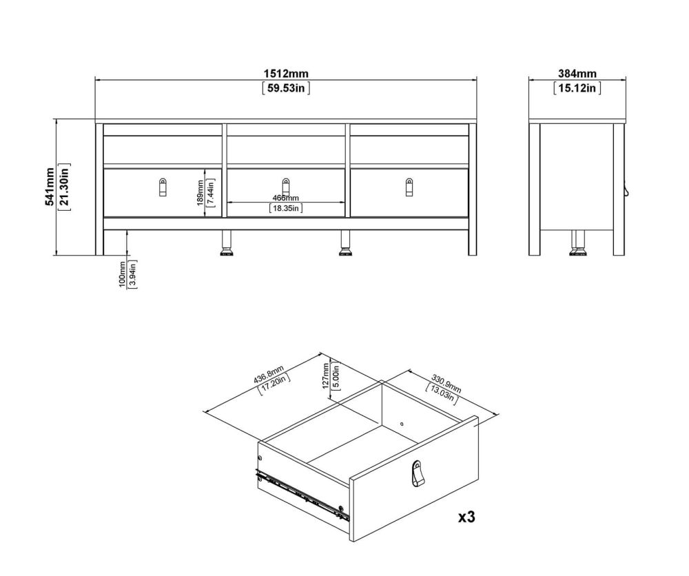 FTG Madrid White 3 Drawer TV Unit