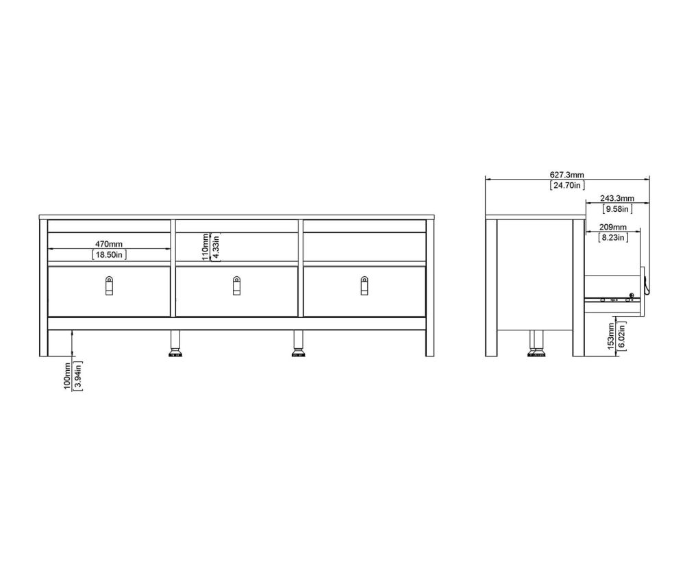 FTG Madrid White 3 Drawer TV Unit