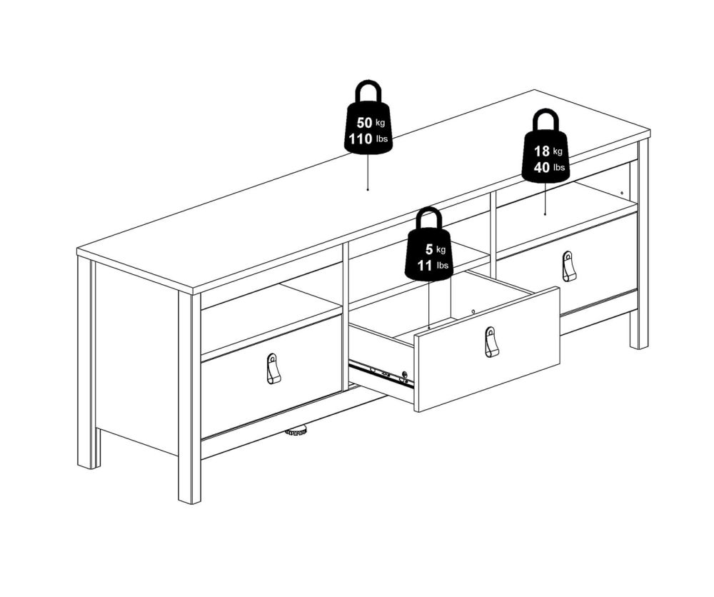 FTG Madrid White 3 Drawer TV Unit