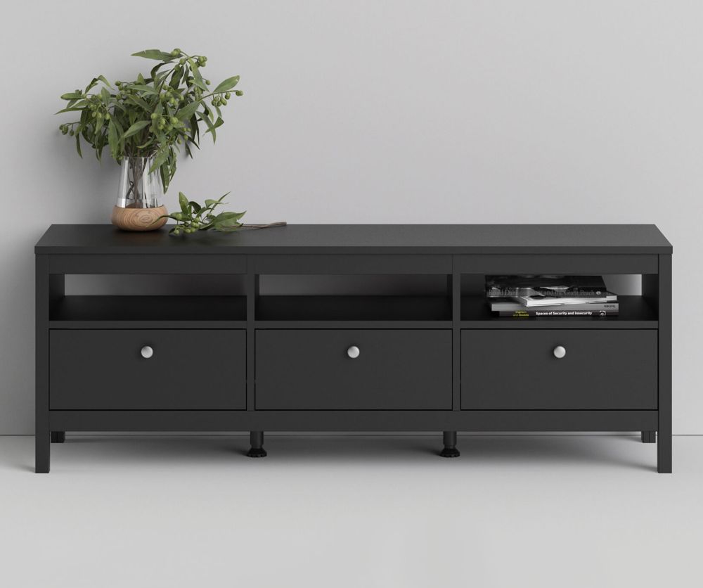 FTG Madrid Matt Black 3 Drawer TV Unit