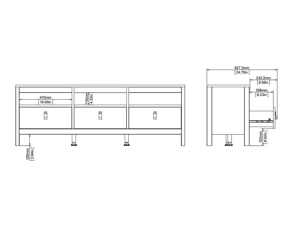 FTG Madrid Matt Black 3 Drawer TV Unit