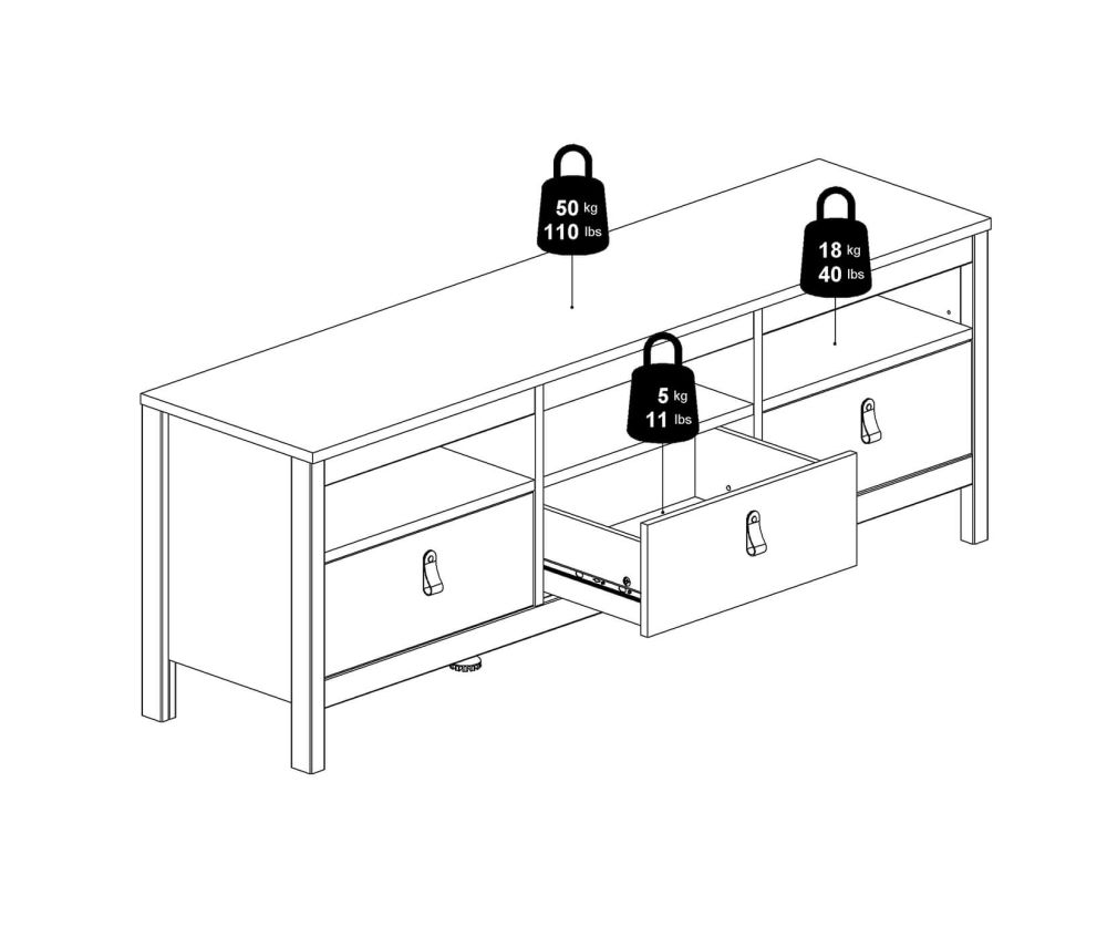 FTG Madrid Matt Black 3 Drawer TV Unit