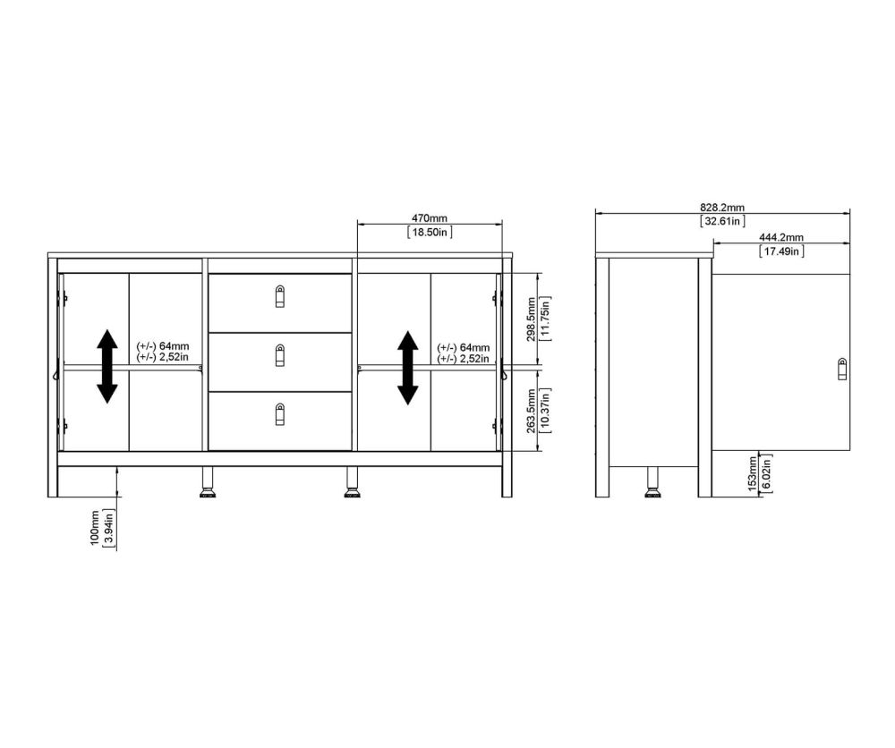 FTG Madrid White 2 Door 3 Drawer Sideboard