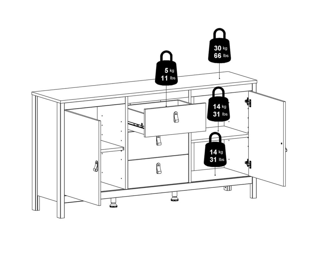 FTG Madrid White 2 Door 3 Drawer Sideboard