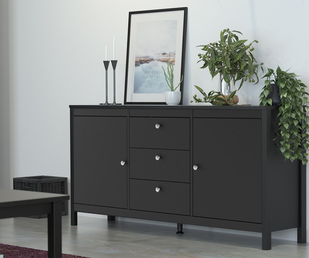FTG Madrid Matt Black 2 Door 3 Drawer Sideboard