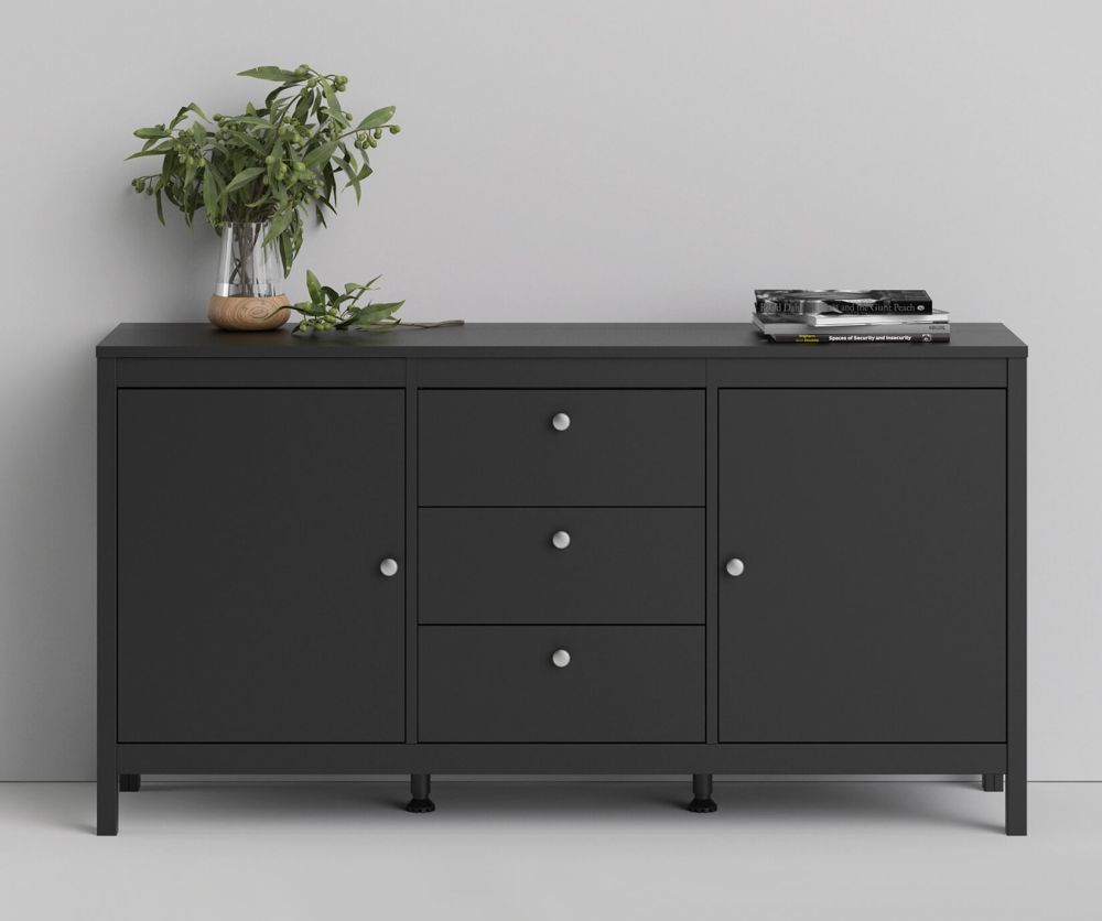 FTG Madrid Matt Black 2 Door 3 Drawer Sideboard