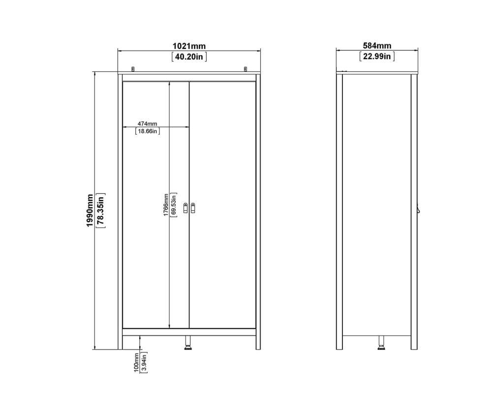 FTG Madrid White 2 Door Wardrobe