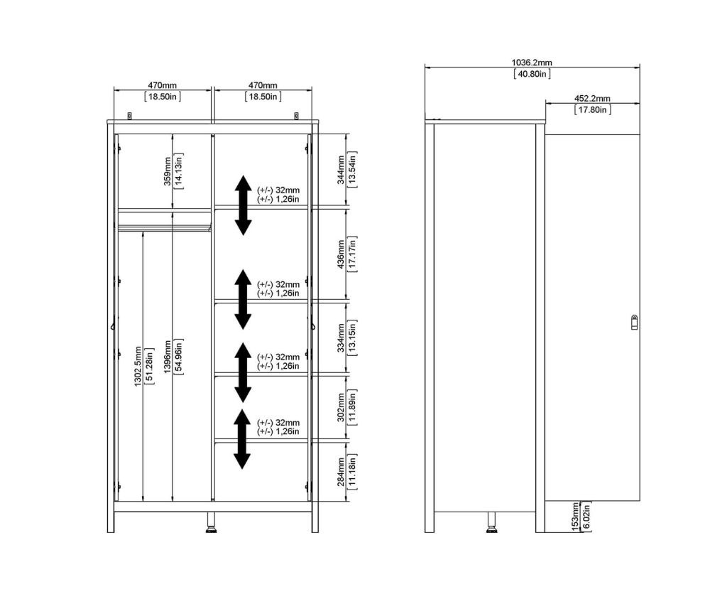 FTG Madrid White 2 Door Wardrobe