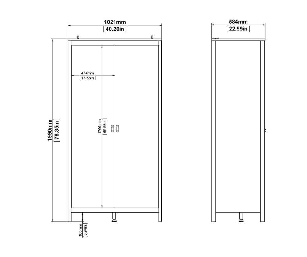 FTG Madrid Matt Black 2 Door Wardrobe