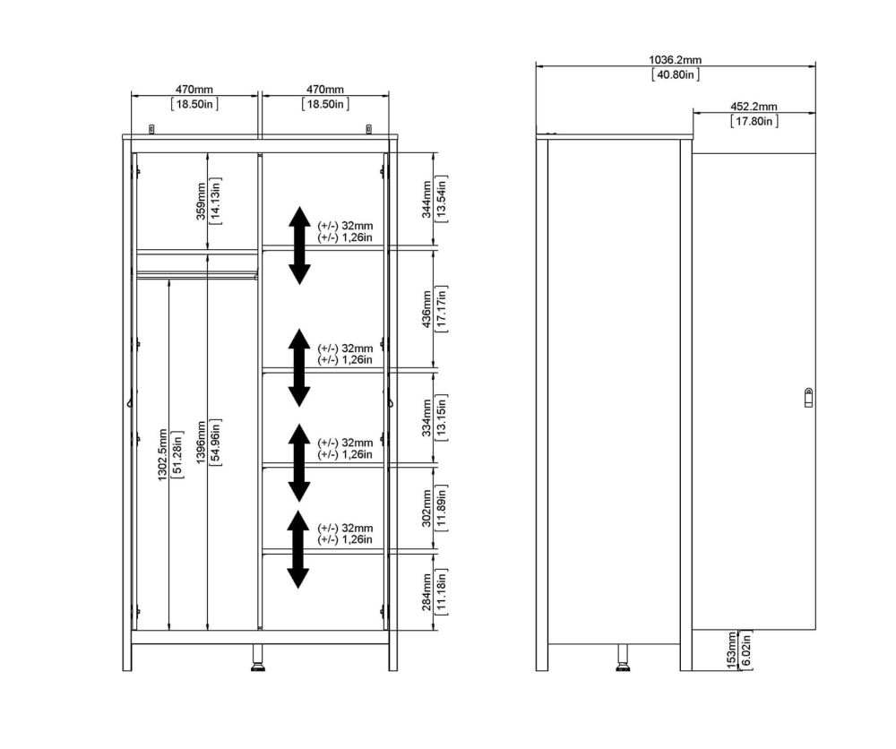FTG Madrid Matt Black 2 Door Wardrobe