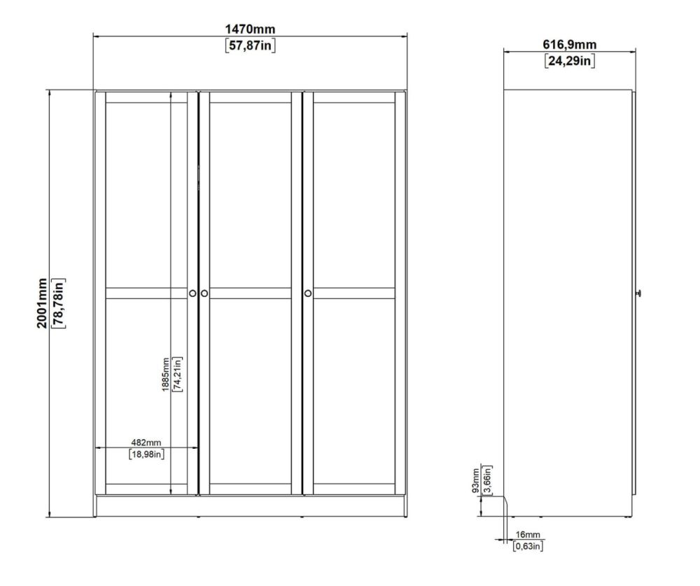 Brande White 3 Frame Doors Wardrobe 