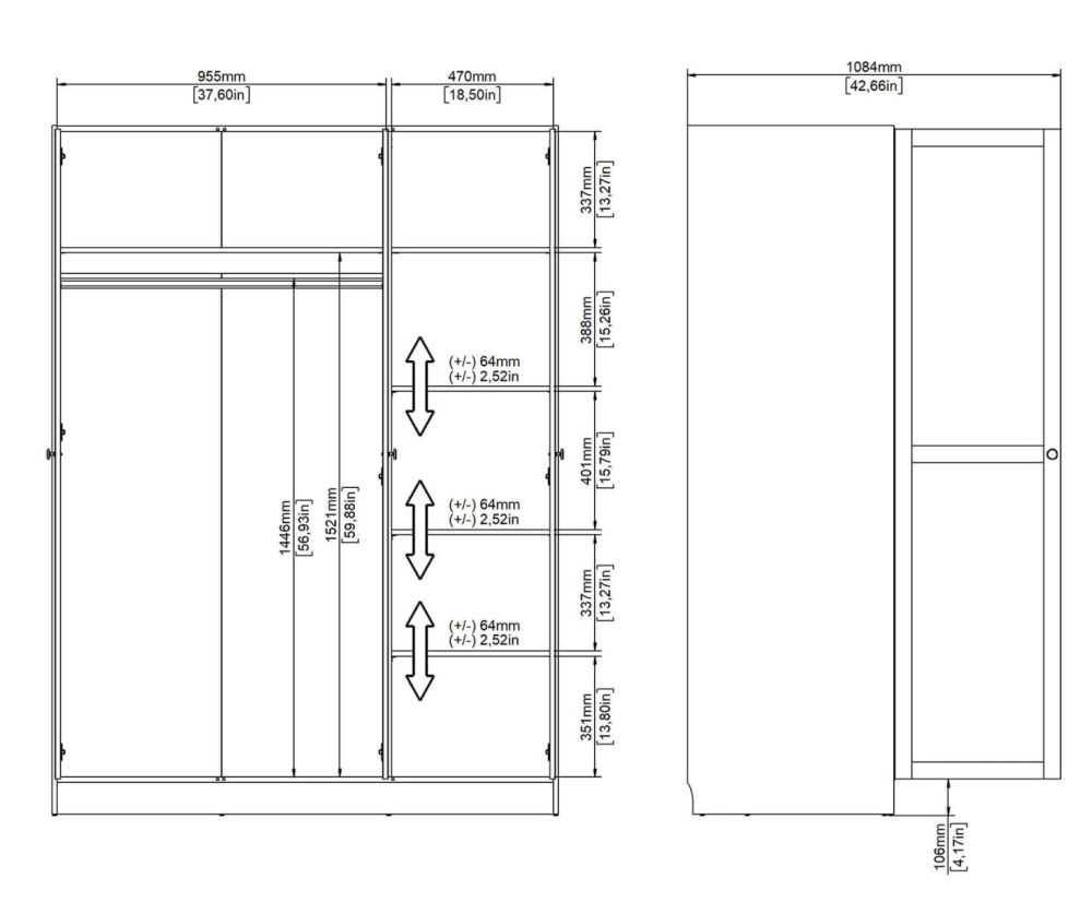 Brande White 3 Frame Doors Wardrobe 