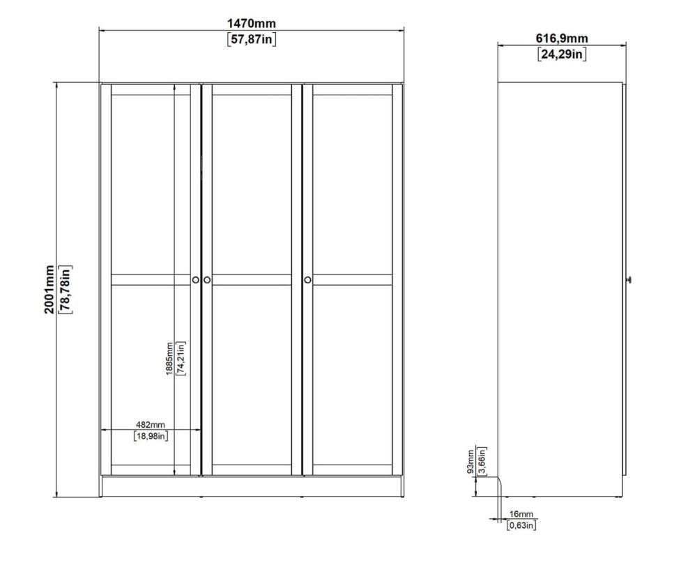 Brande Jackson Hickory Oak Wardrobe with 3 Frame Doors 