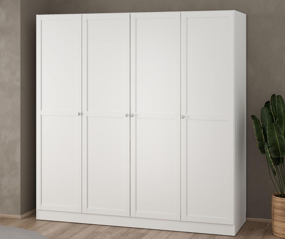 Brande White Wardrobe with 4 Frame Doors 