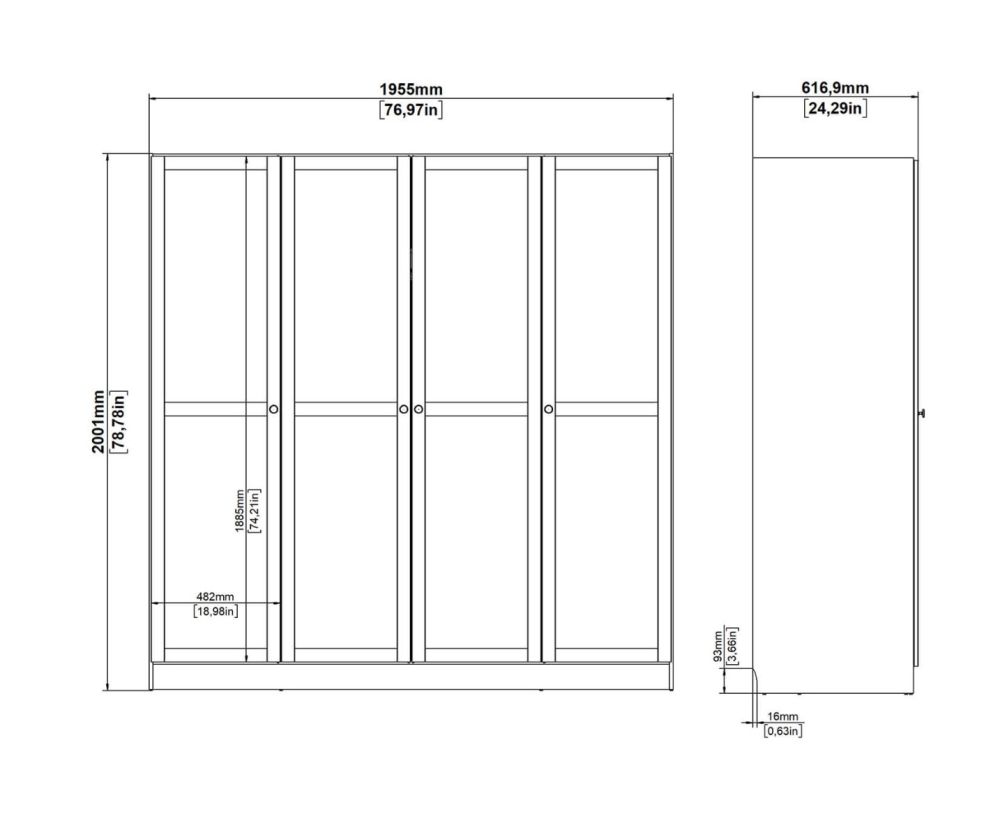 Brande White Wardrobe with 4 Frame Doors 