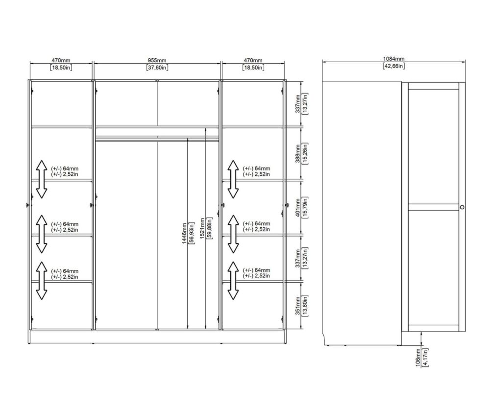 Brande White Wardrobe with 4 Frame Doors 