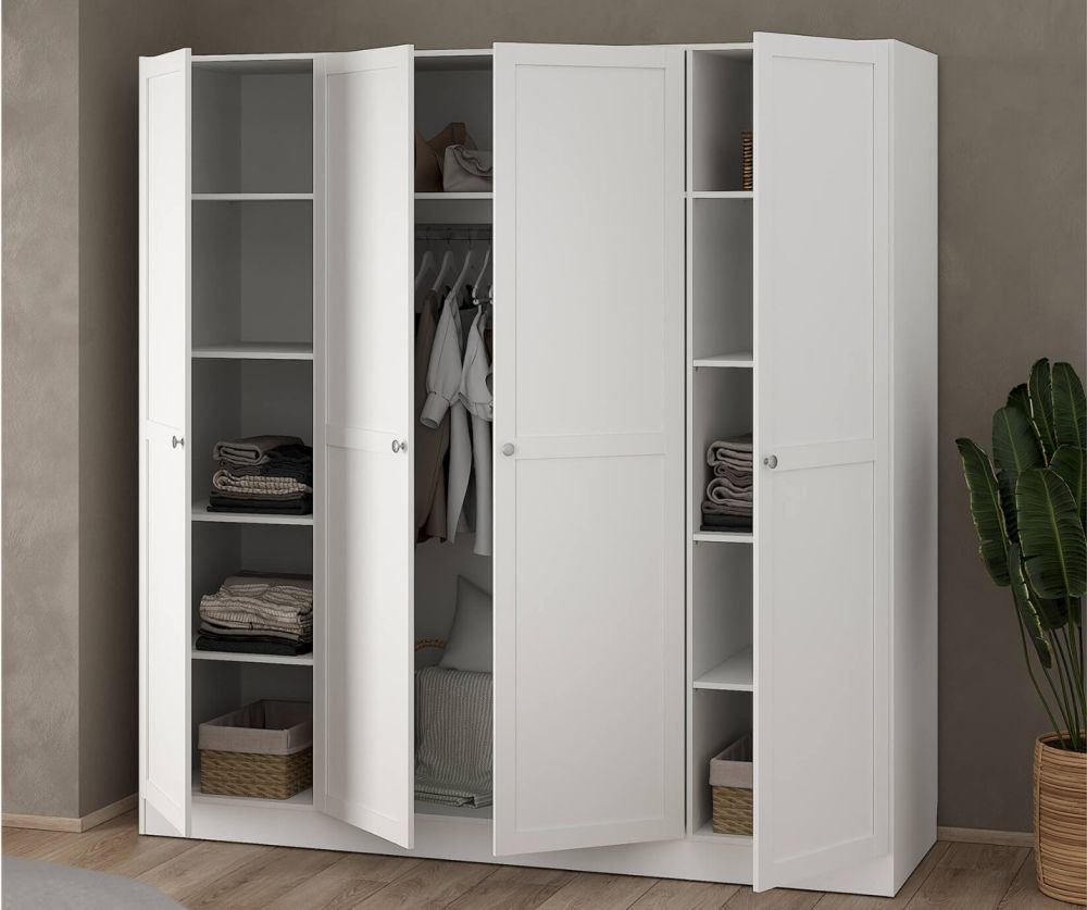 Brande White Wardrobe with 4 Frame Doors 