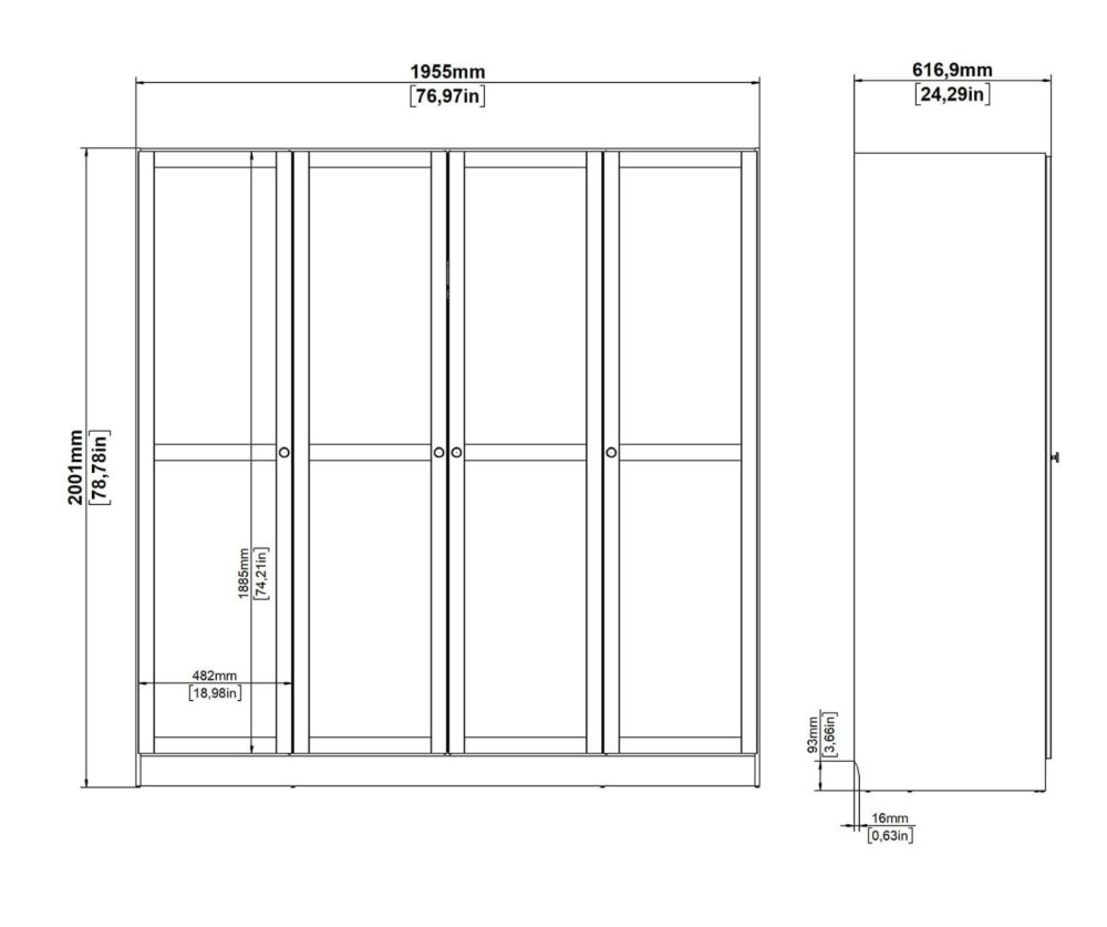 Brande Jackson Hickory Oak Wardrobe with 4 Frame Doors 