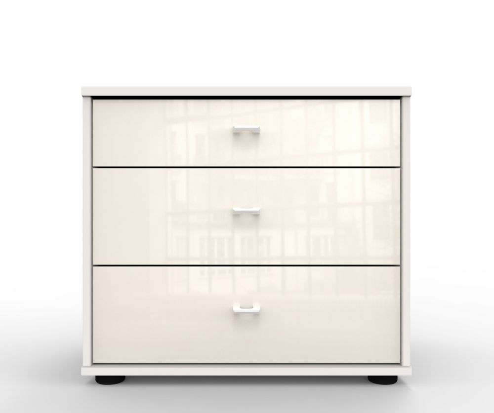 Wiemann Vip Vigo Glass Champagne 3 Drawer Bedside Cabinet