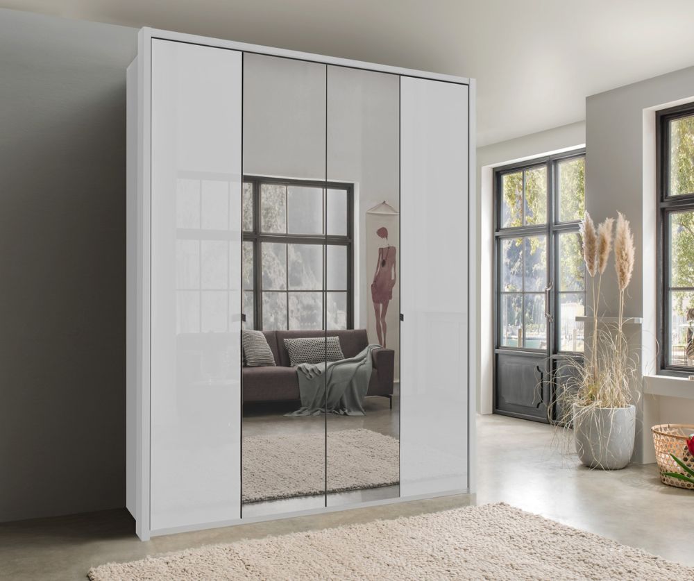 Wiemann Tampa White Glass and Mirror Door Hinged Wardrobe