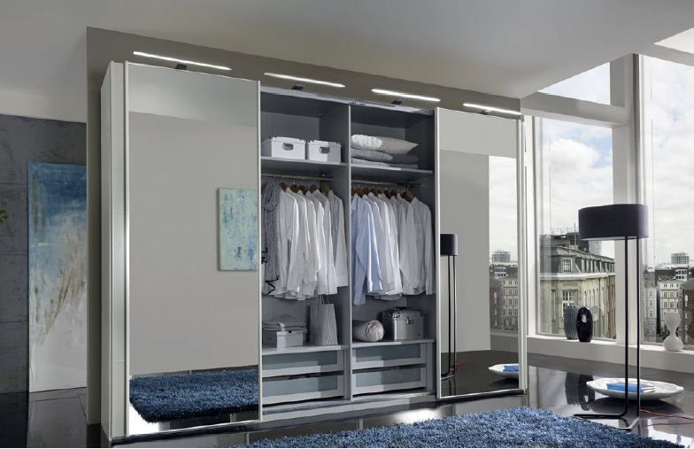 Wiemann Vip Westside 2 White Glass and Mirror 4 Door Sliding Wardrobe with 5 Trims