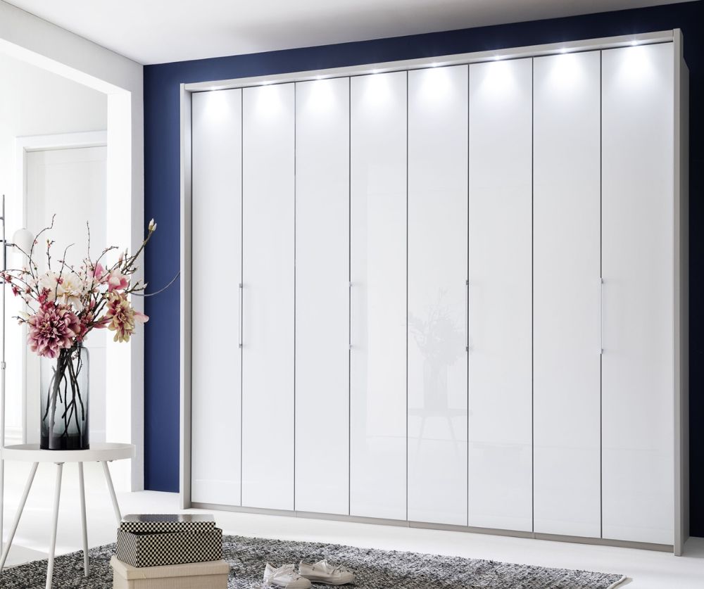 Wiemann Vip Monaco 1000 Glass White 8 Door Hinged Wardrobe – W300cm