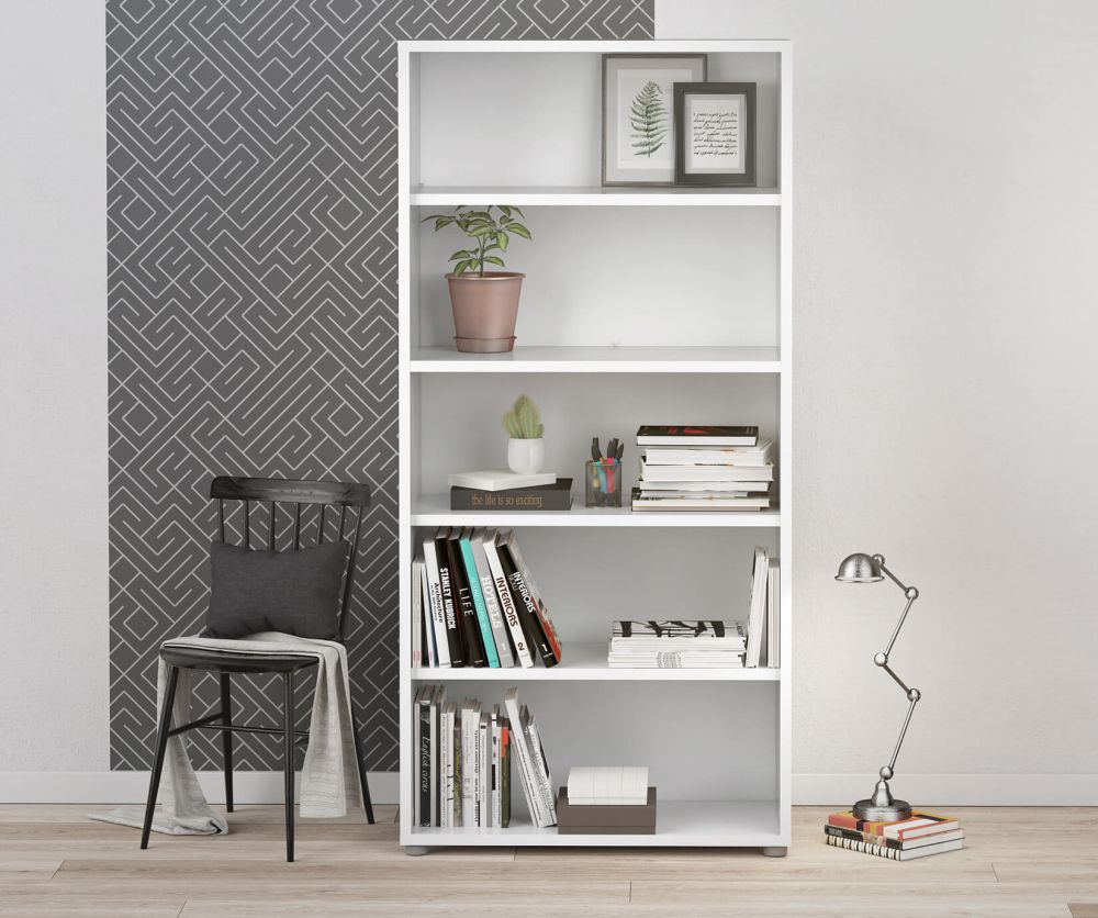 FTG Prima White Bookcase with 4 Shelves