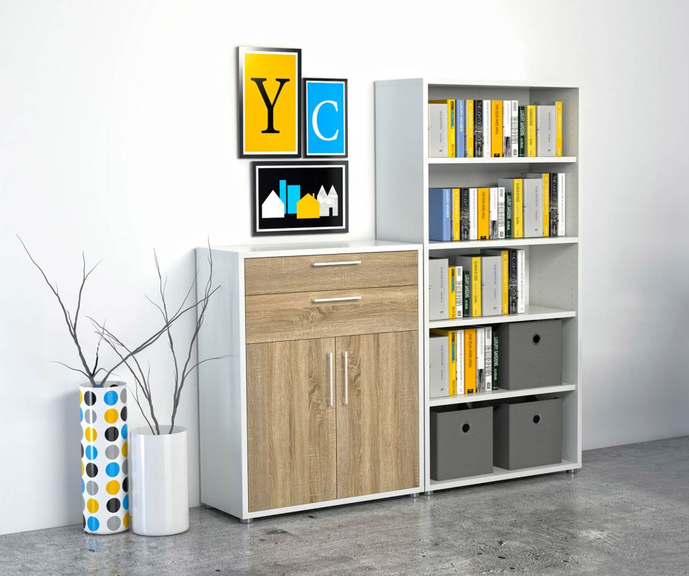 FTG Prima White Bookcase with 4 Shelves