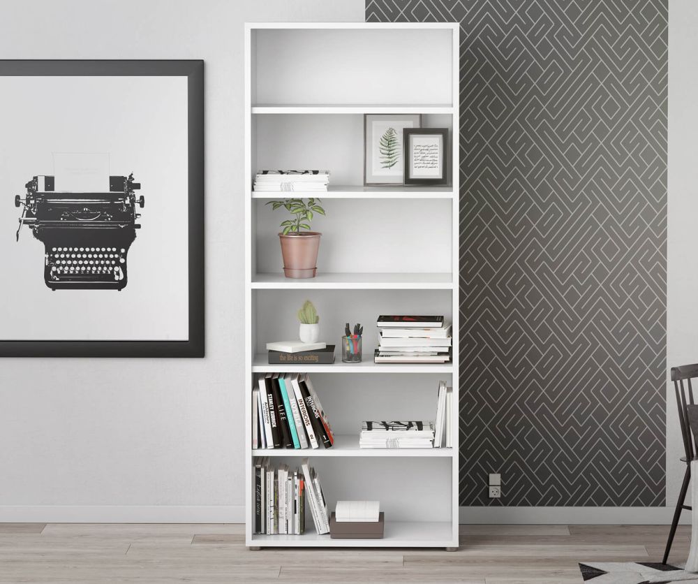 FTG Prima White Bookcase with 5 Shelves